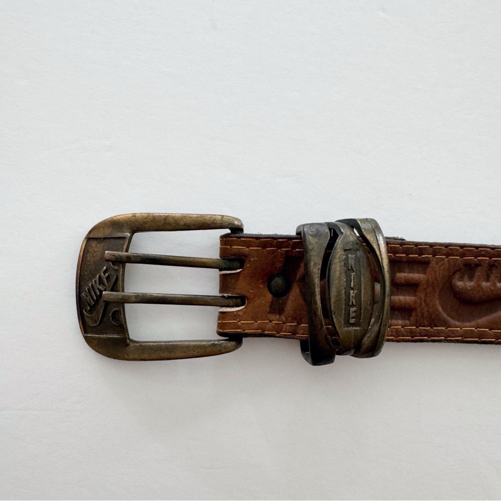 Vintage Nike Brown Leather Logo Belt - Picture 3 of 9